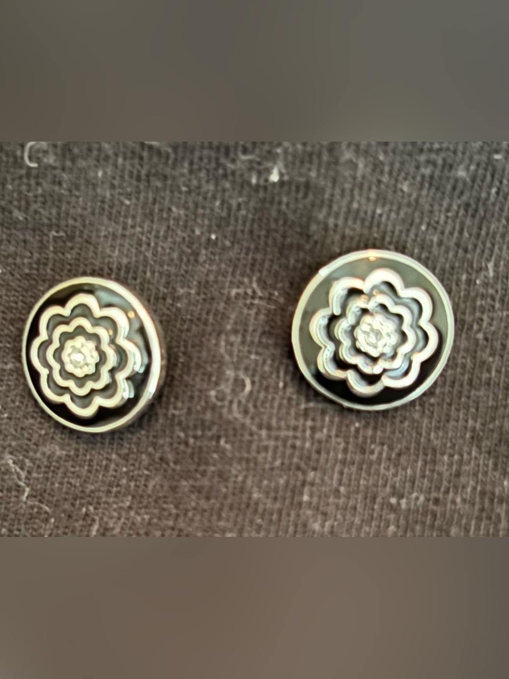 Black Floral Layered Button Stud Earrings - Unbranded